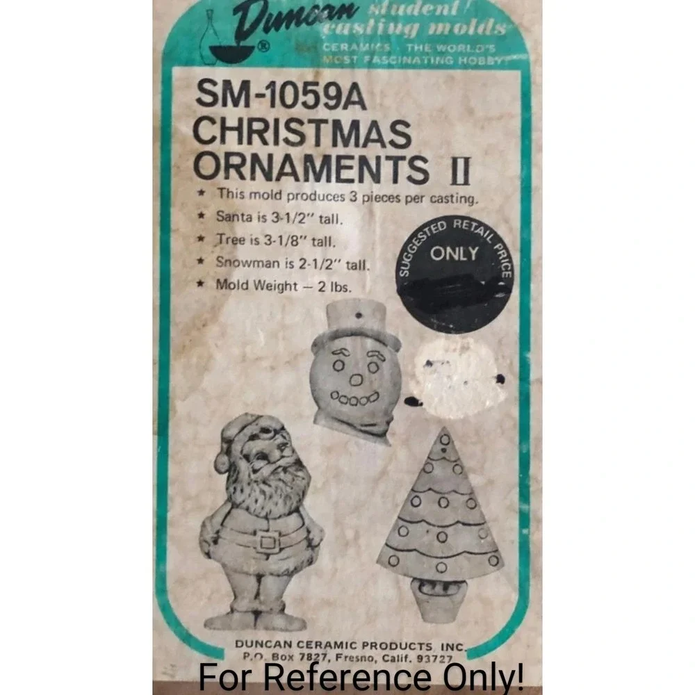 Vintage 1973 Duncan Ceramic Mold SM-1059A Christmas Ornaments Santa Snowman Tree